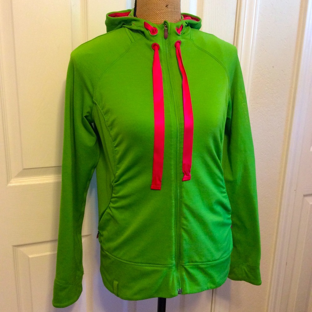Salomon bright lime green hot pink athletic full zip neon Spring hoodie SP